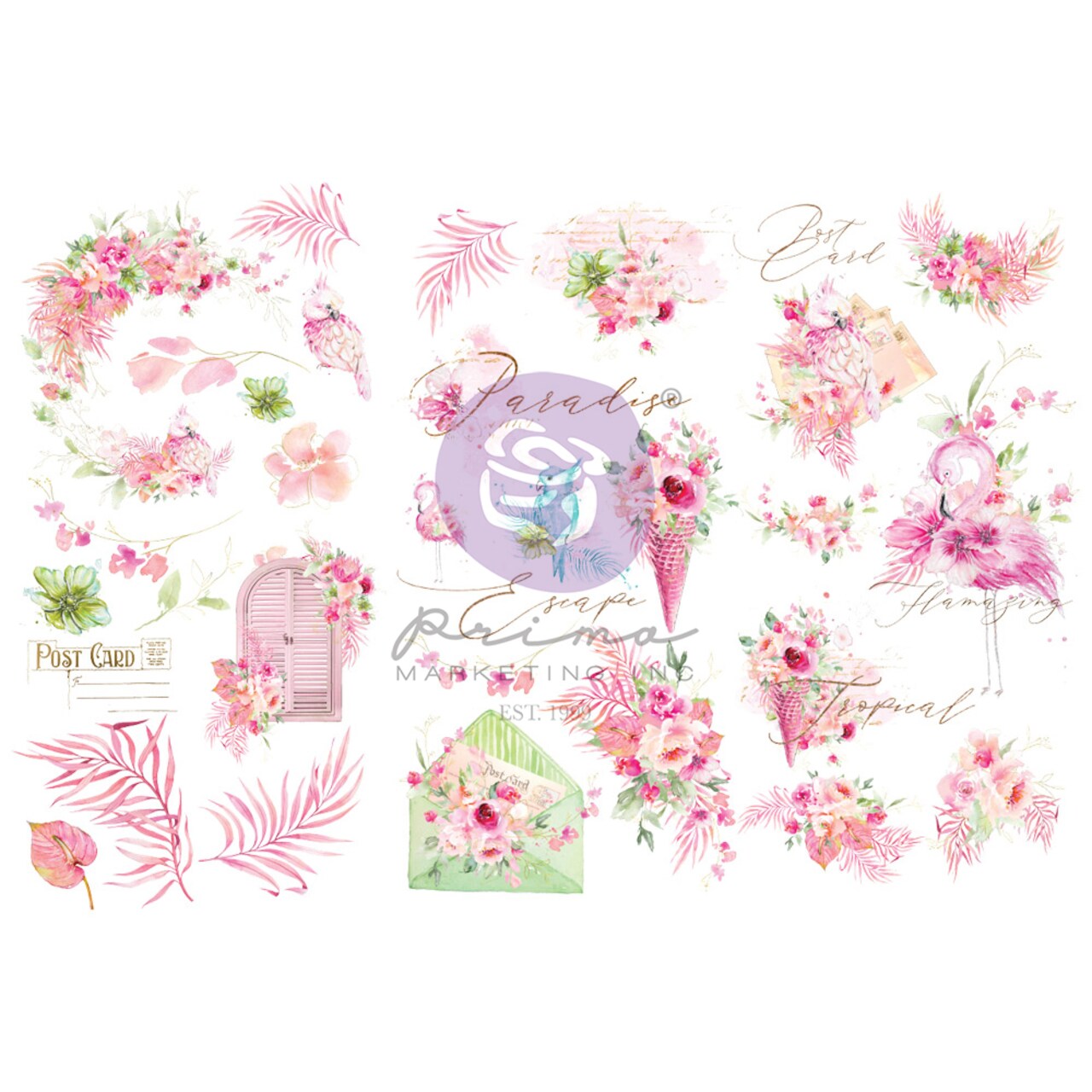 Postcards from Paradise Collection Rub-Ons - 6"x12" x 3 sheets / rub-ons Scrapbook Supplies Material For Craft Notebooksdecoupage Album Journals Planners Art Journaling Bullet